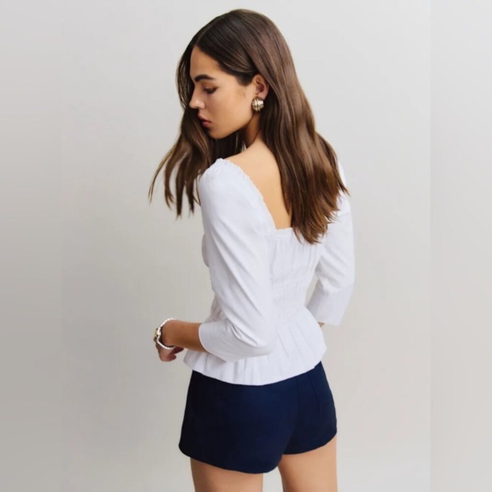 NEW Reformation Lauryn Elegant Cotton White Top Bows | size 4 - Picture 3 of 11